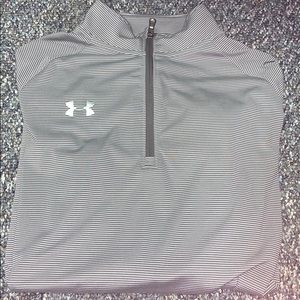 grey and white striped pullover (large)